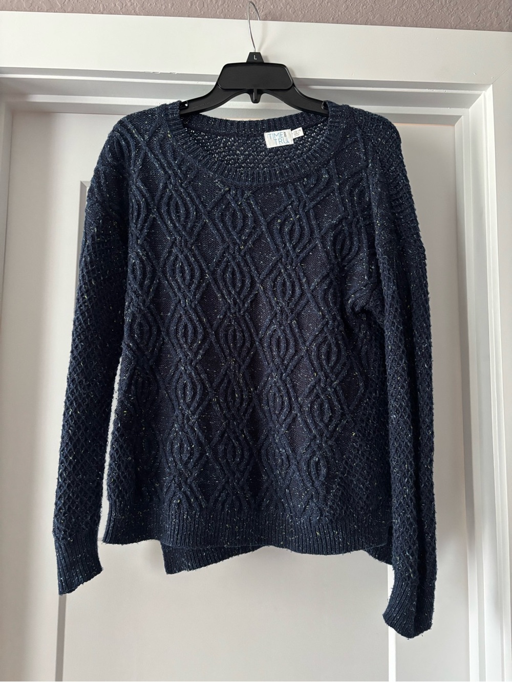 Time and Tru Navy Cable Crewneck Sweater